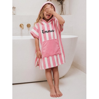 Poncho pour enfant personnalisé avec prénom - Rose