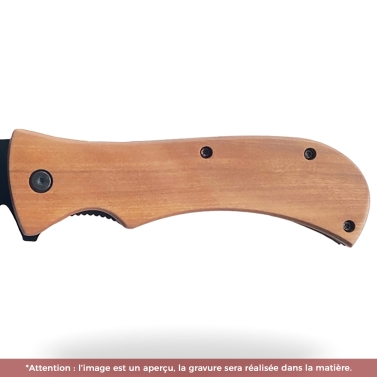 Couteau gravé personnalisé léopard en bois lame noir avec votre logo