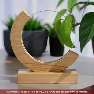 Trophée en verre personnalisé avec votre logo - Modèle rond base bambou