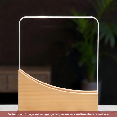 Trophée en verre personnalisé avec votre logo - Modèle carré base bambou