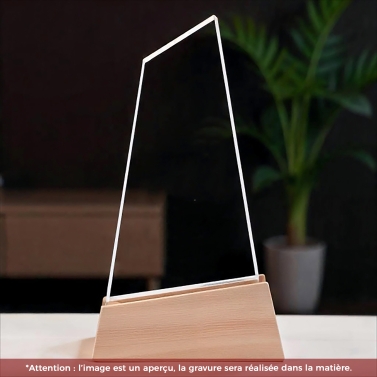Trophée en verre personnalisé avec votre logo - Modèle triangle base bambou