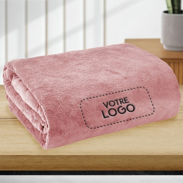 Plaid polaire Rose 130x160 personnalisé avec votre logo