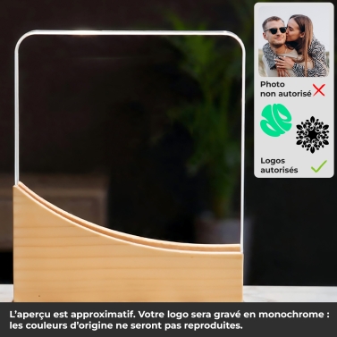 Trophée en verre personnalisé avec votre logo - Modèle carré base bambou