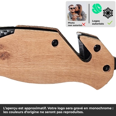 Couteau gravé personnalisé survie finition carbone avec votre logo