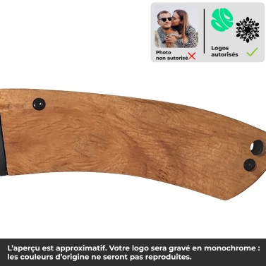 Couteau gravé personnalisé sécurité avec manche en bois avec votre logo