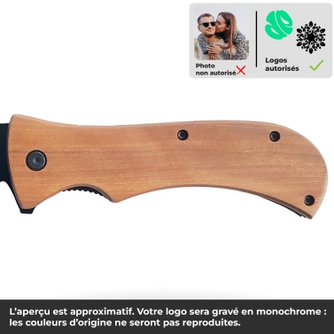 Couteau gravé personnalisé léopard en bois lame noir avec votre logo