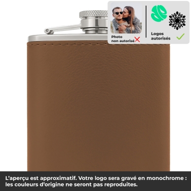 Flasque en cuir marron personnalisable avec votre logo