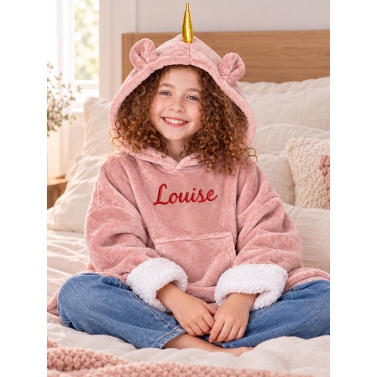 Couverture à capuche licorne rose personnalisée