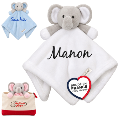 Doudou personnalisé éléphant blanc