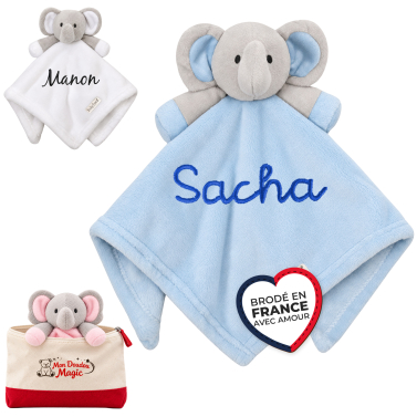 Doudou personnalisé éléphant bleu