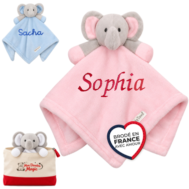 Doudou personnalisé éléphant rose