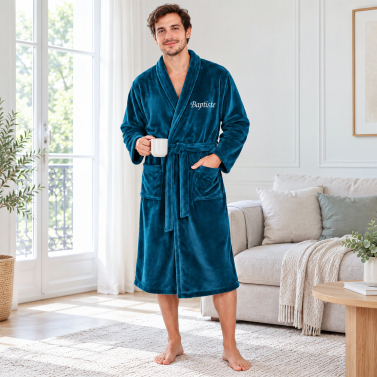 Peignoir de chambre homme bleu personnalisée