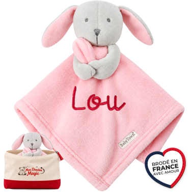 Doudou lapin rose personnalisable