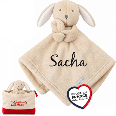 Doudou lapin beige brodé avec un prénom