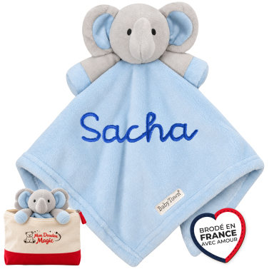 Doudou personnalisé éléphant bleu