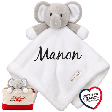 Doudou personnalisé éléphant blanc