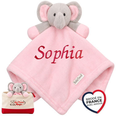 Doudou personnalisé éléphant rose