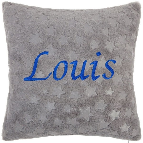 Coussin Douceur Gris Pour Enfant Personnalisable Avec Un Prenom Brode